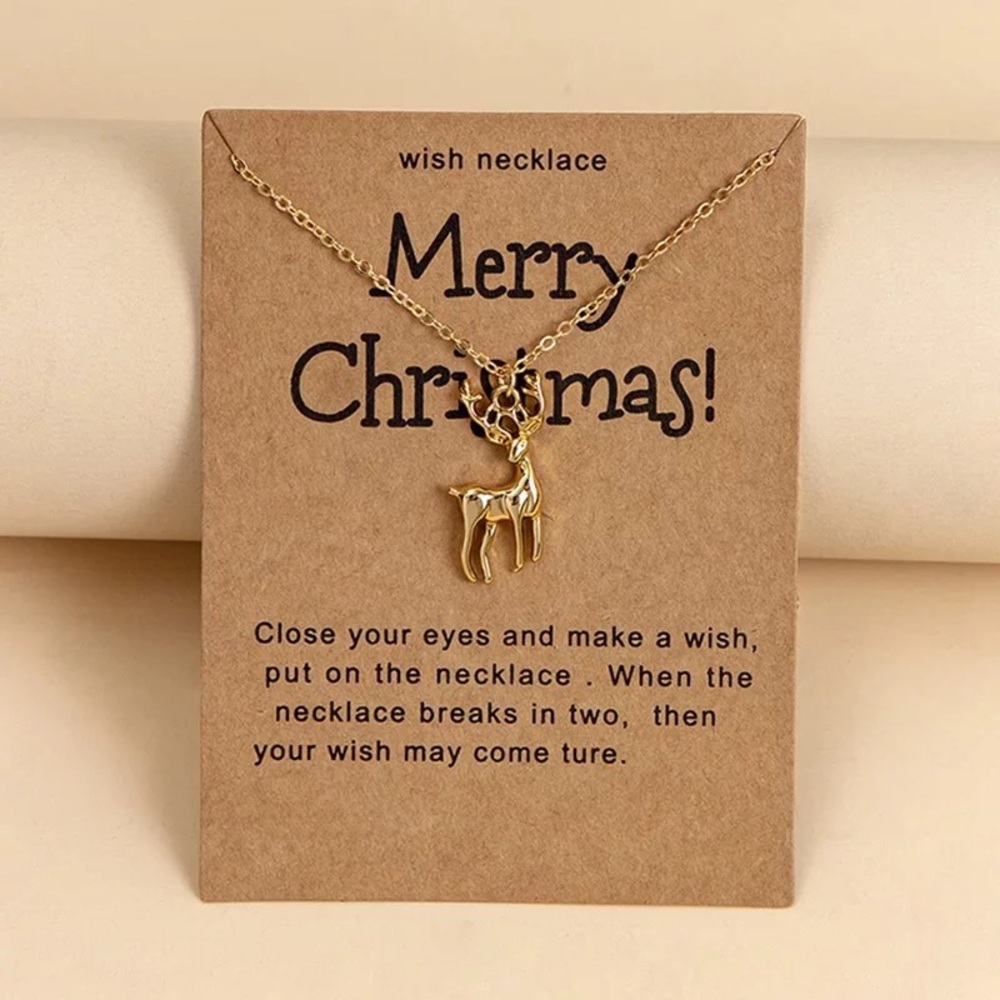 🎉 New Gold Reindeer Merry Christmas Necklace